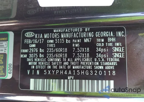 2017 Kia Sorento 2.0T Ex from USA, damaged, VIN 5XYPH4A15HG320118